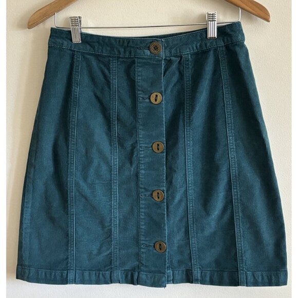 Pilcro & the Letterpress Anthro Women Corduroy Green Front Button Skirt Sz 6 - Picture 1 of 8